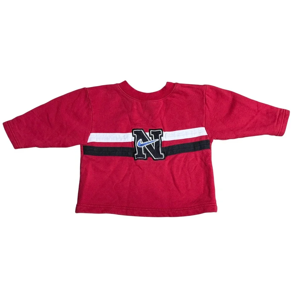 Vintage Nike Toddler Red Varsity N Stripe Fleece Crewneck Sweatshirt 2T USA Made